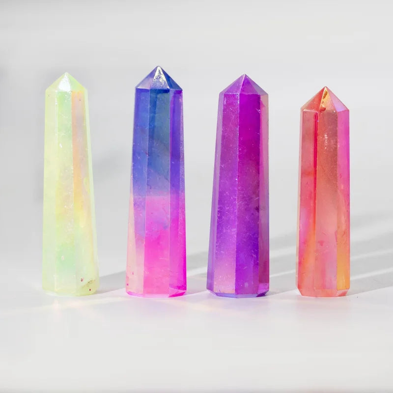 Gemstone Obelisk Point approx 9cm - Aurura Crystal Quartz - Pink & Blue Points