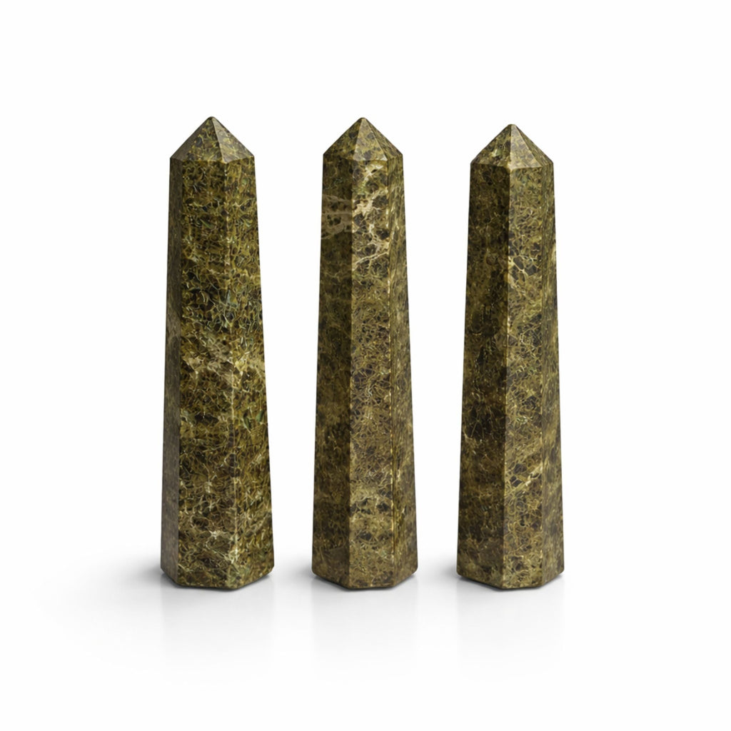 Gemstone Six Face Obelisk Point approx 11cm - Epidote Points