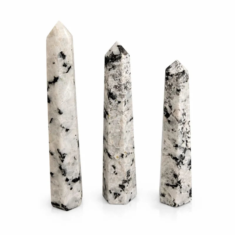 Gemstone Six Face Obelisk Point approx 17cm - Rainbow Moonstone Points