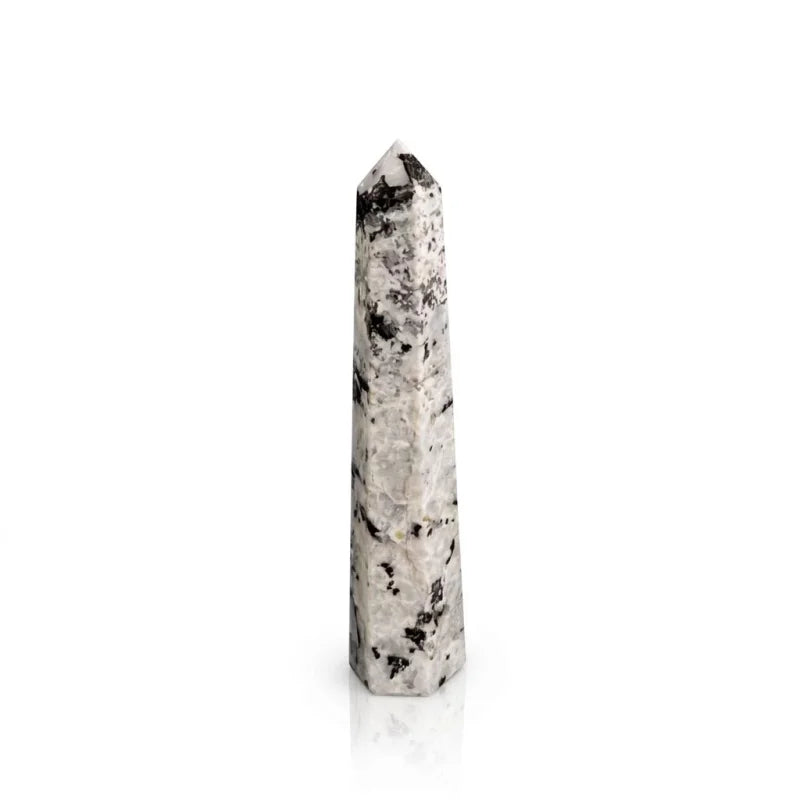 Gemstone Six Face Obelisk Point approx 17cm - Rainbow Moonstone Points