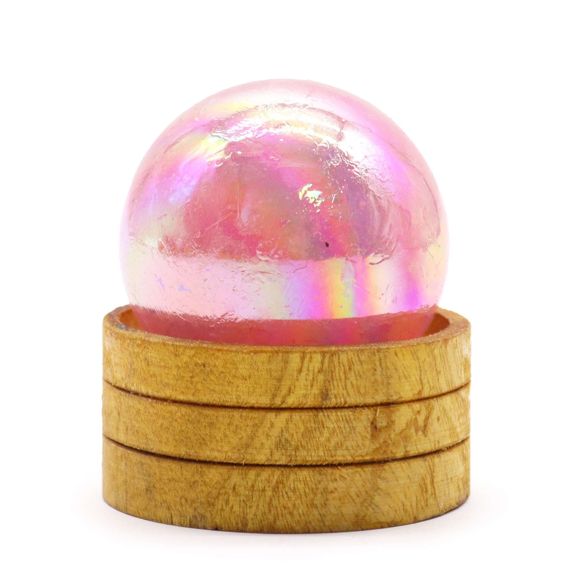 Gemstone Sphere 50mm - Rose Quartz Titanium Aura with Stand From Witch, Please!