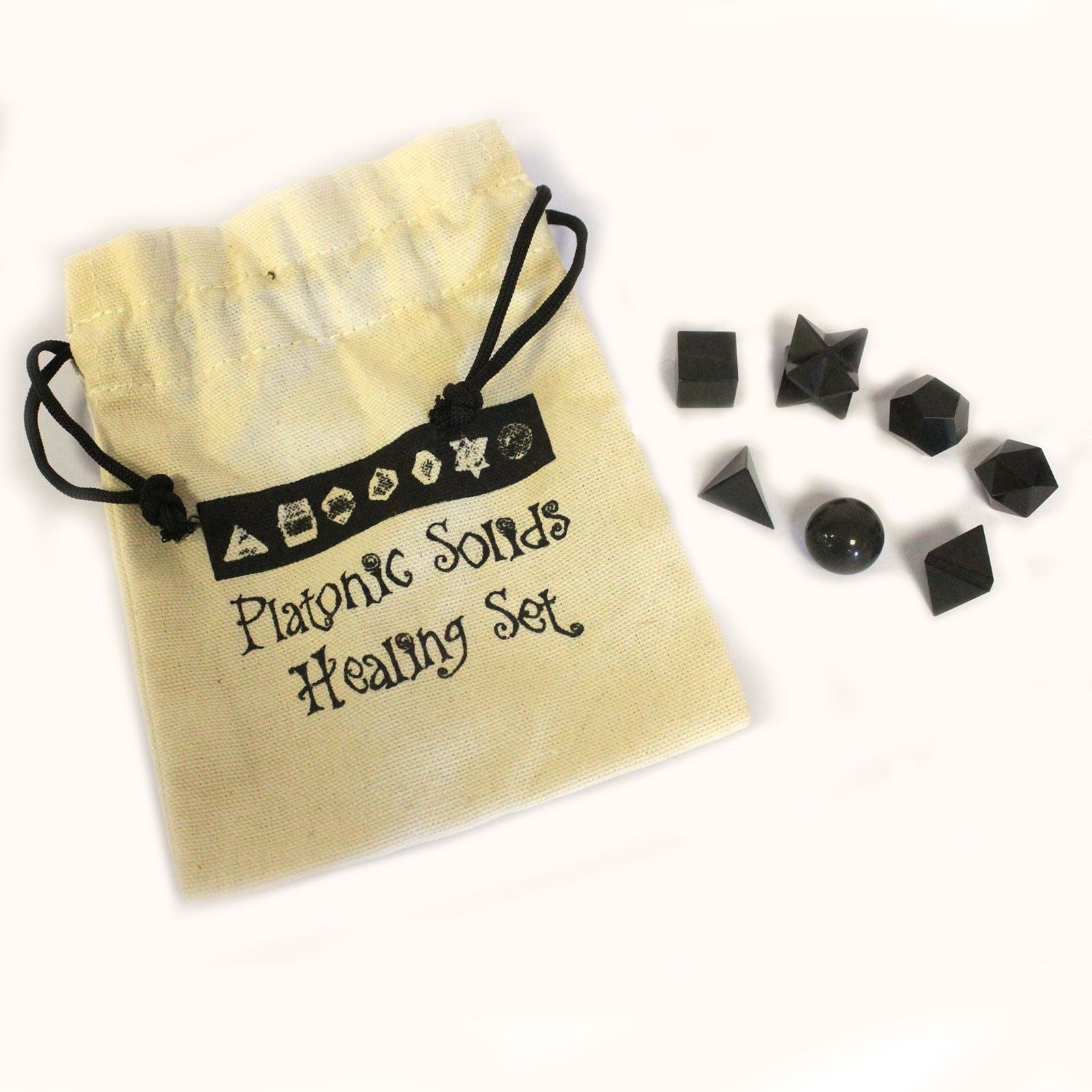 Geometric Seven Piece Black Agate Set Esoteric Pouch Sets