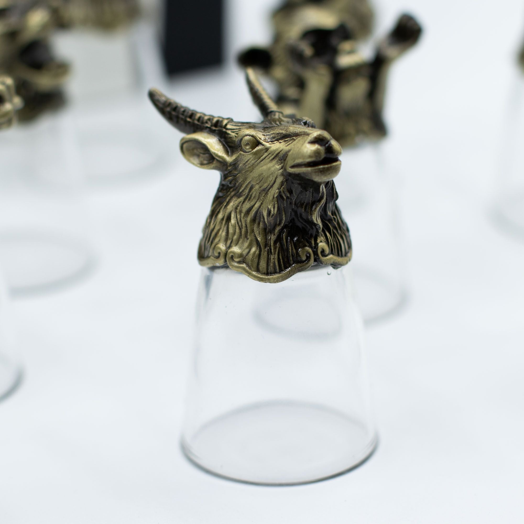 Gift Set of 12 Bottom Up Shot Glasses (25ml) - Chinese Zodiac Animals - Antique Bronze Mystical Creatures