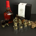 Gift Set of 12 Bottom Up Shot Glasses (25ml) - Chinese Zodiac Animals - Antique Bronze Mystical Creatures