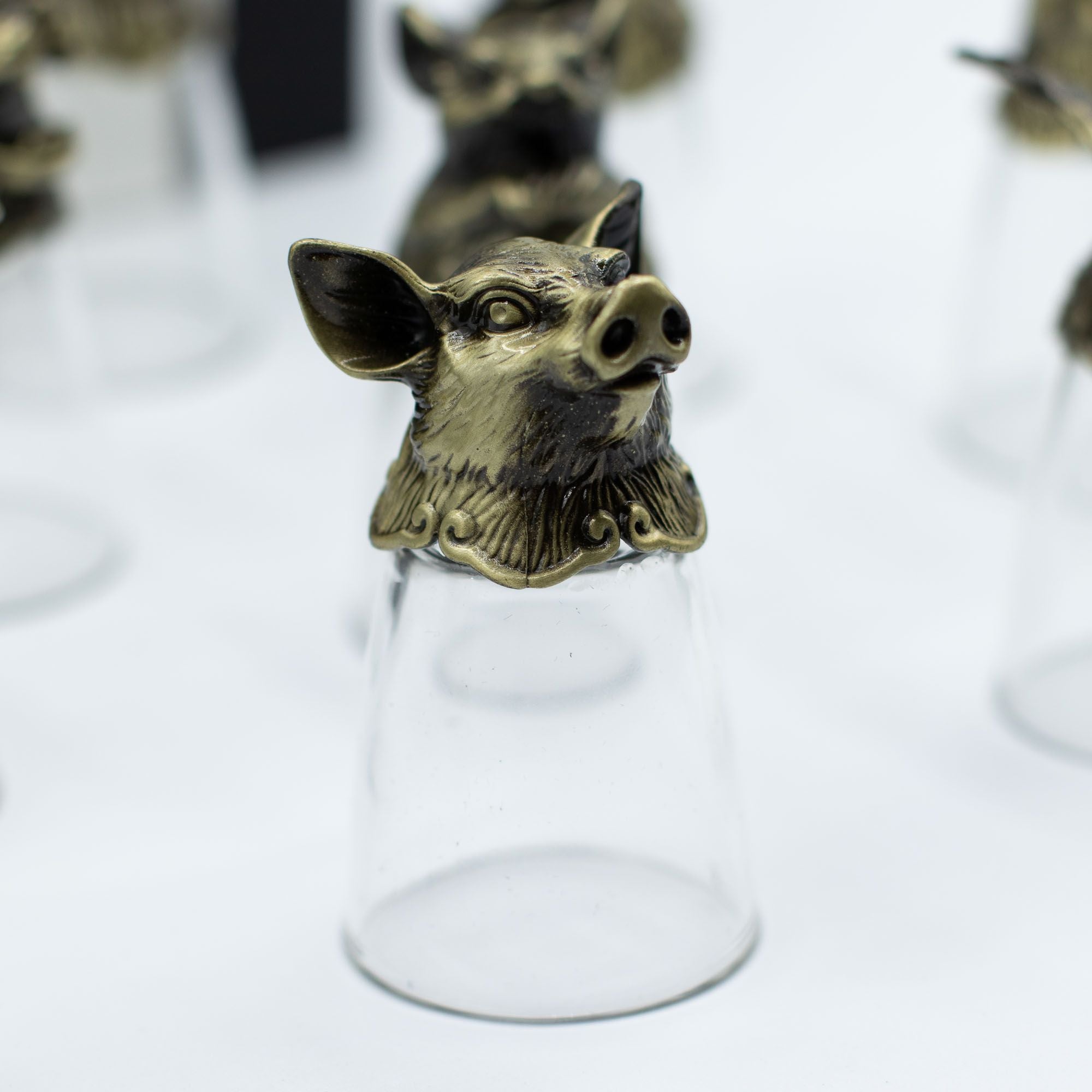 Gift Set of 12 Bottom Up Shot Glasses (25ml) - Chinese Zodiac Animals - Antique Bronze Mystical Creatures