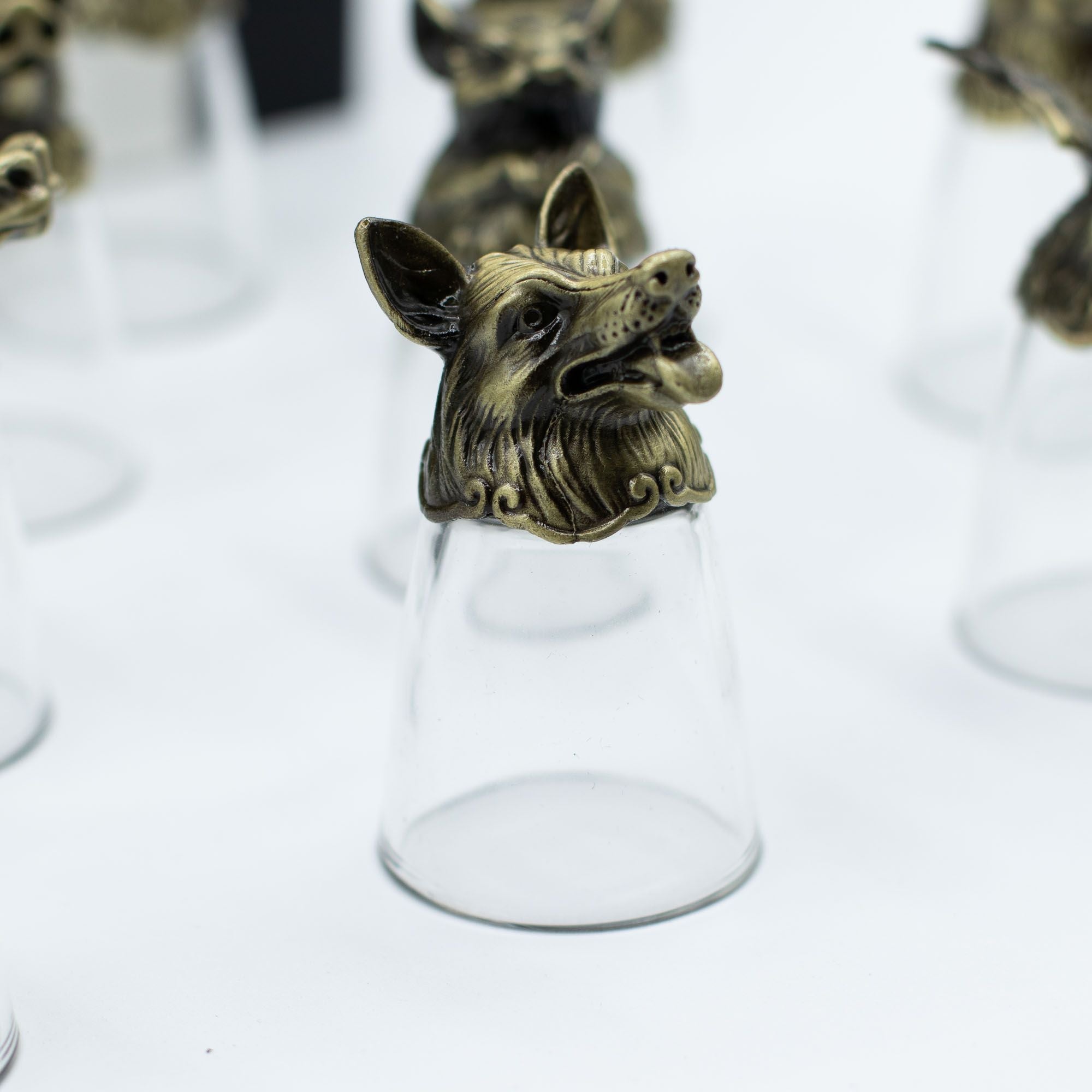 Gift Set of 12 Bottom Up Shot Glasses (25ml) - Chinese Zodiac Animals - Antique Bronze Mystical Creatures