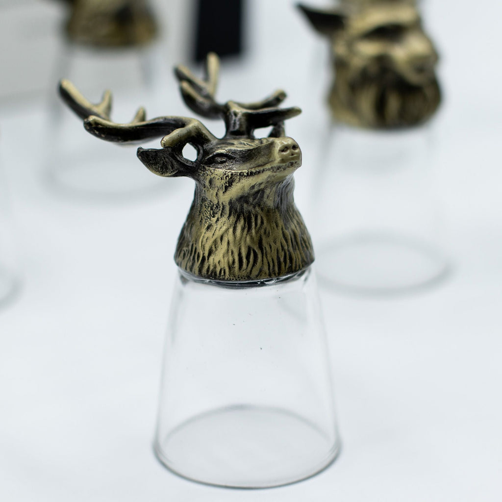 Gift Set of 12 Bottom Up Shot Glasses (25ml) - Forest Creatures - Antique Bronze Mystical