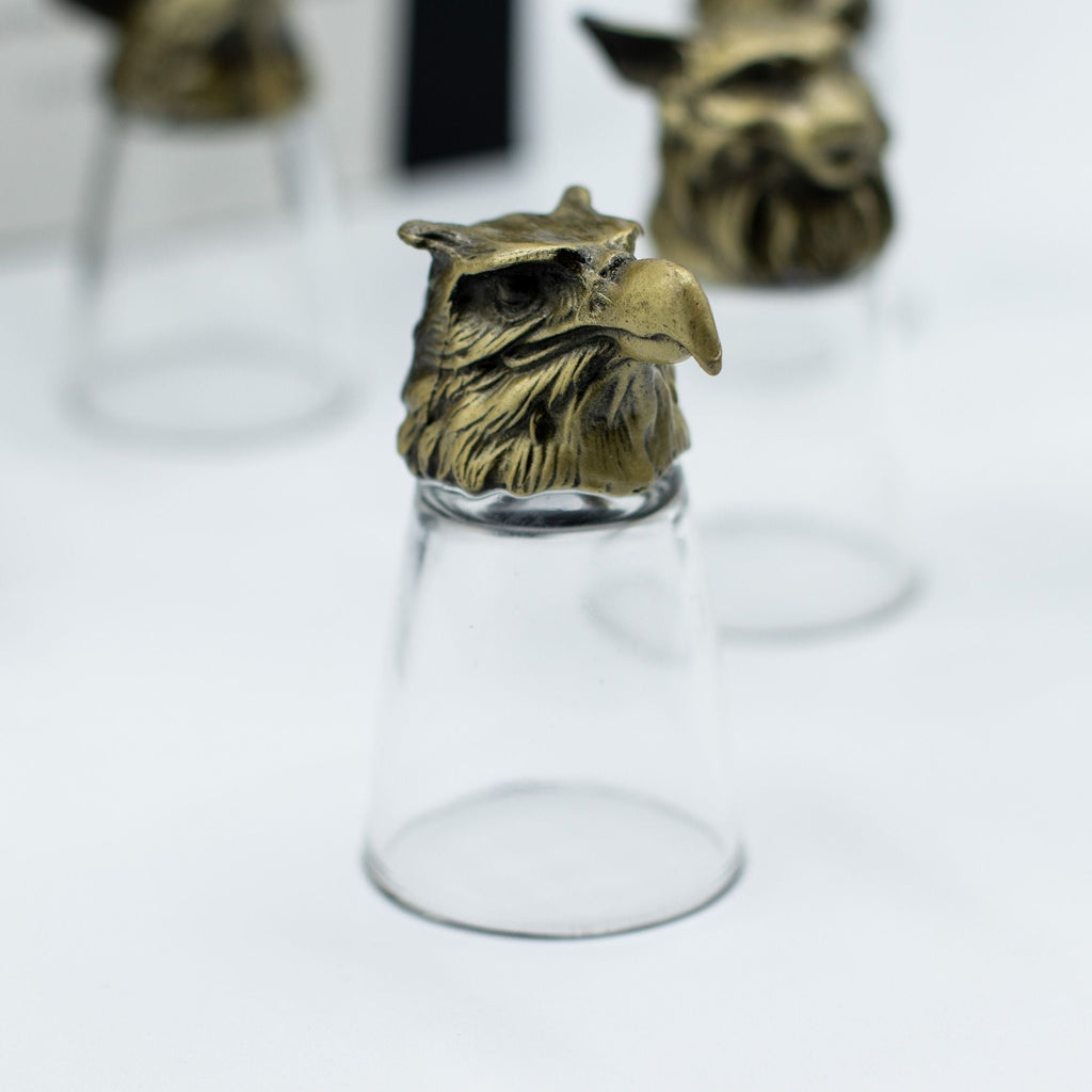 Gift Set of 12 Bottom Up Shot Glasses (25ml) - Forest Creatures - Antique Bronze Mystical