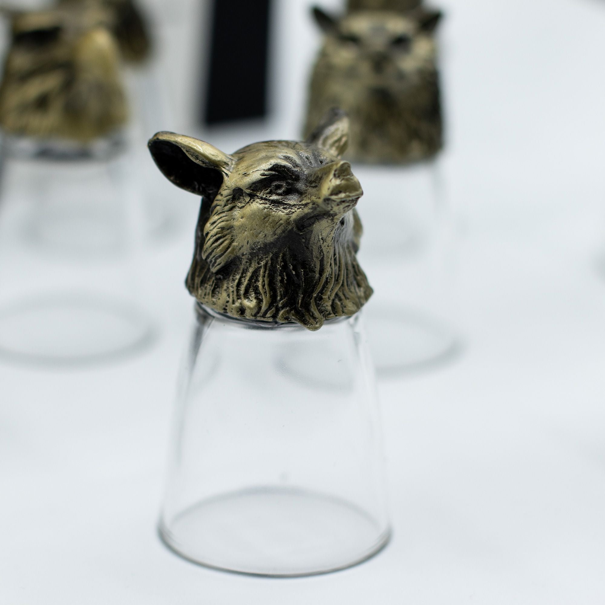 Gift Set of 12 Bottom Up Shot Glasses (25ml) - Forest Creatures - Antique Bronze Mystical