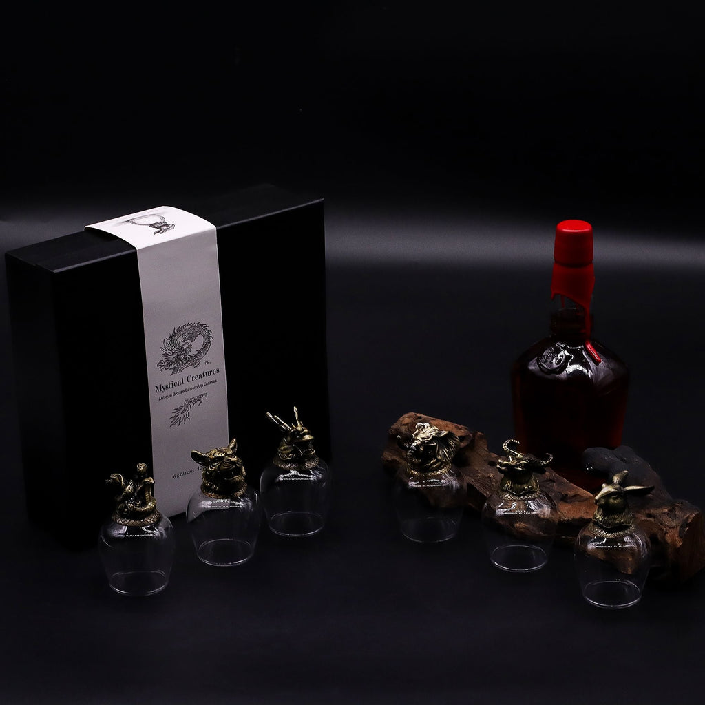 Gift Set of 6 Glasses (100ml) - Mystical Creatures - Antique Bronze