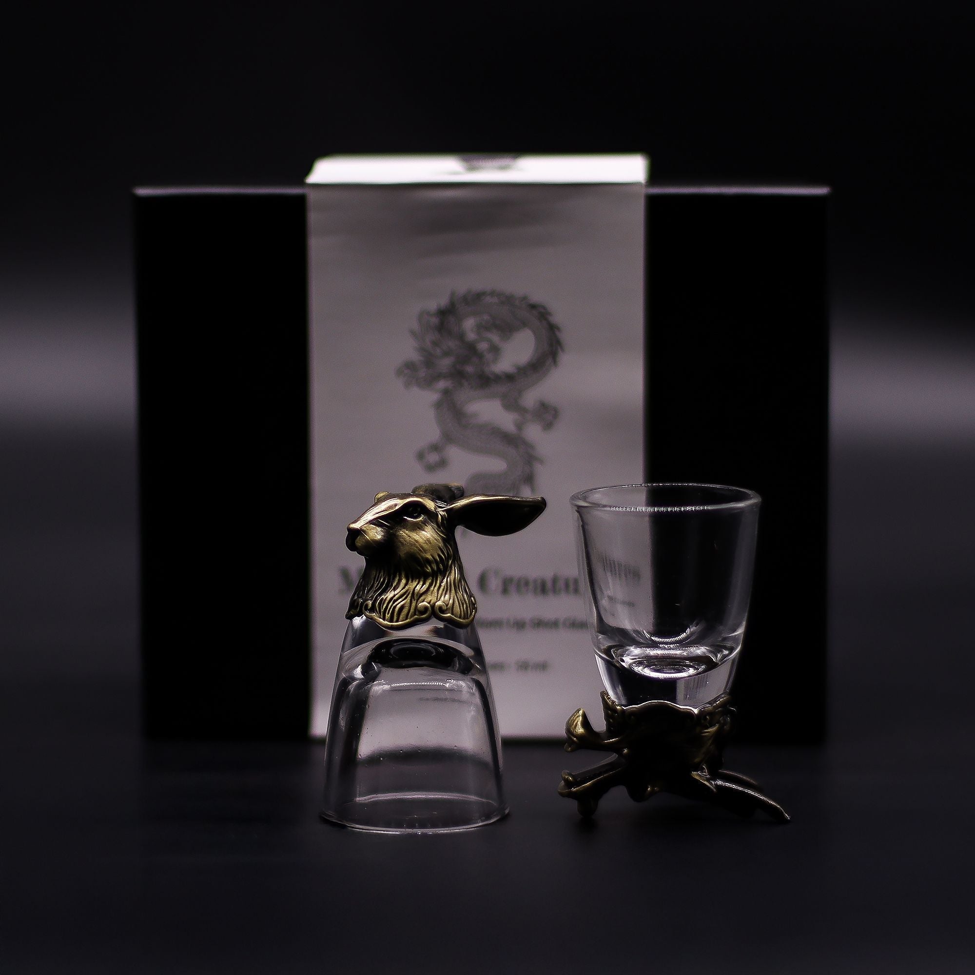 Gift Set of 6 Shot Glasses (50ml) - Wild Forest Creatures - Antique Bronze Mystical
