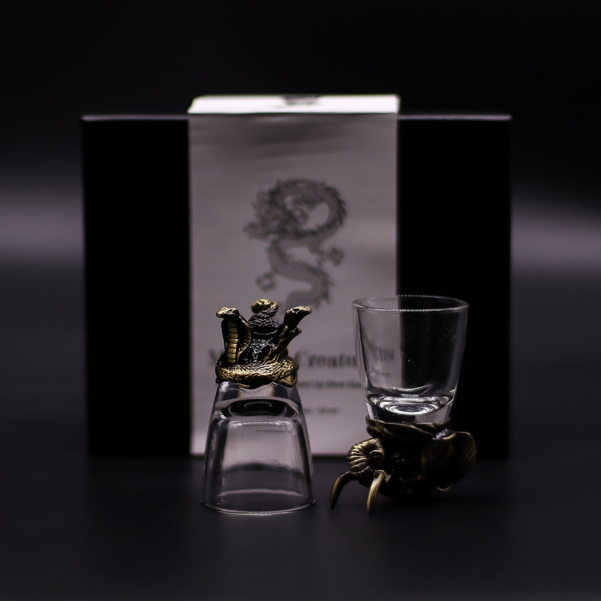 Gift Set of 6 Shot Glasses (50ml) - Wild Forest Creatures - Antique Bronze Mystical