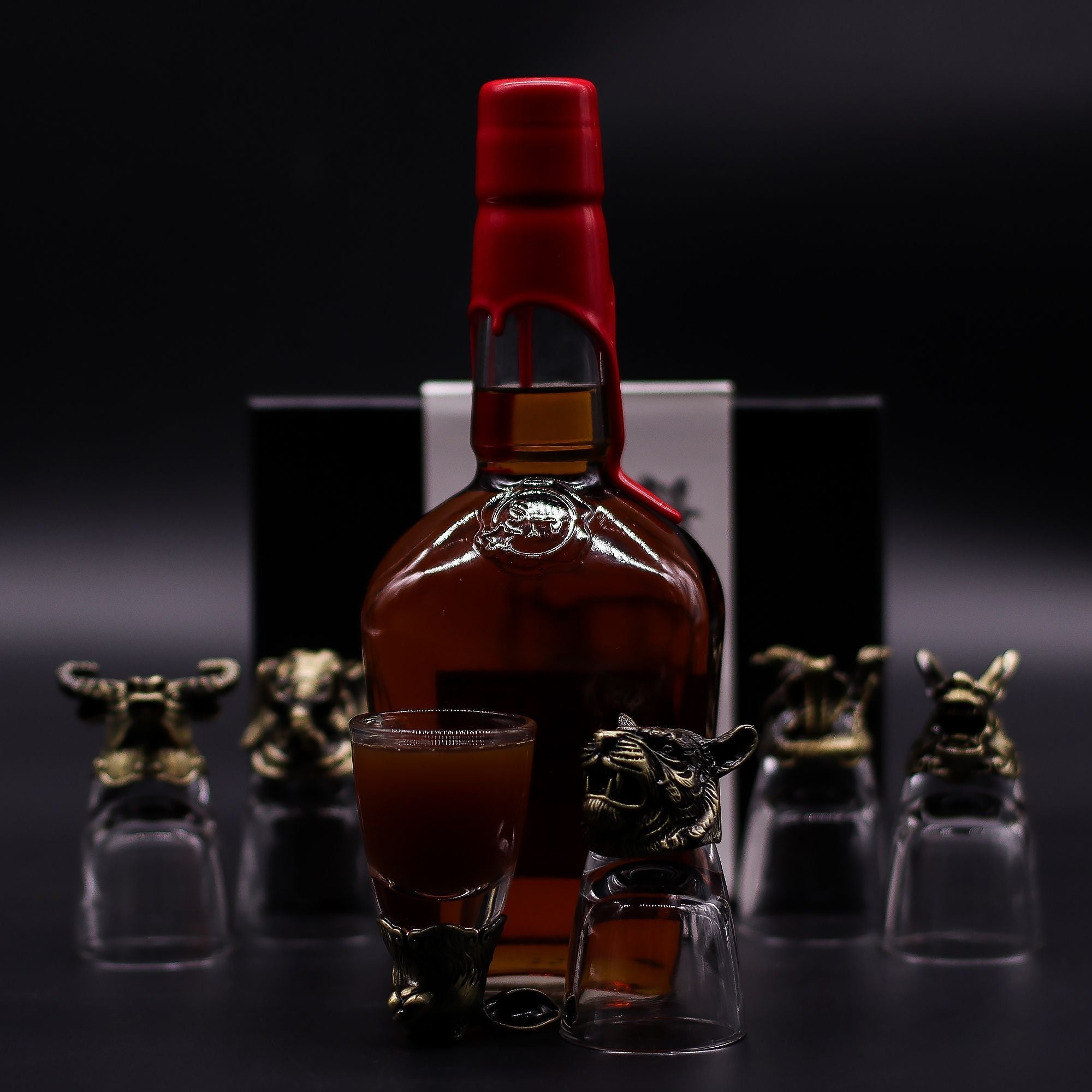 Gift Set of 6 Shot Glasses (50ml) - Wild Forest Creatures - Antique Bronze Mystical