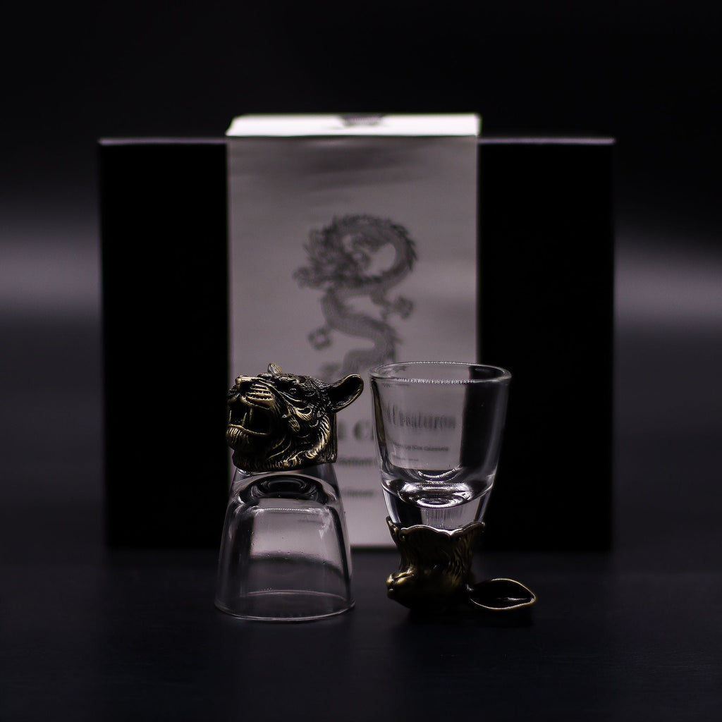 Gift Set of 6 Shot Glasses (50ml) - Wild Forest Creatures - Antique Bronze Mystical