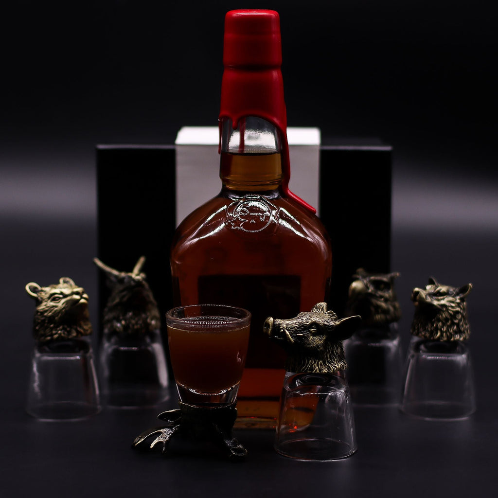 Gift Set of 6 Shot Glasses (50ml) - Wild Forest Creatures - Antique Bronze Mystical