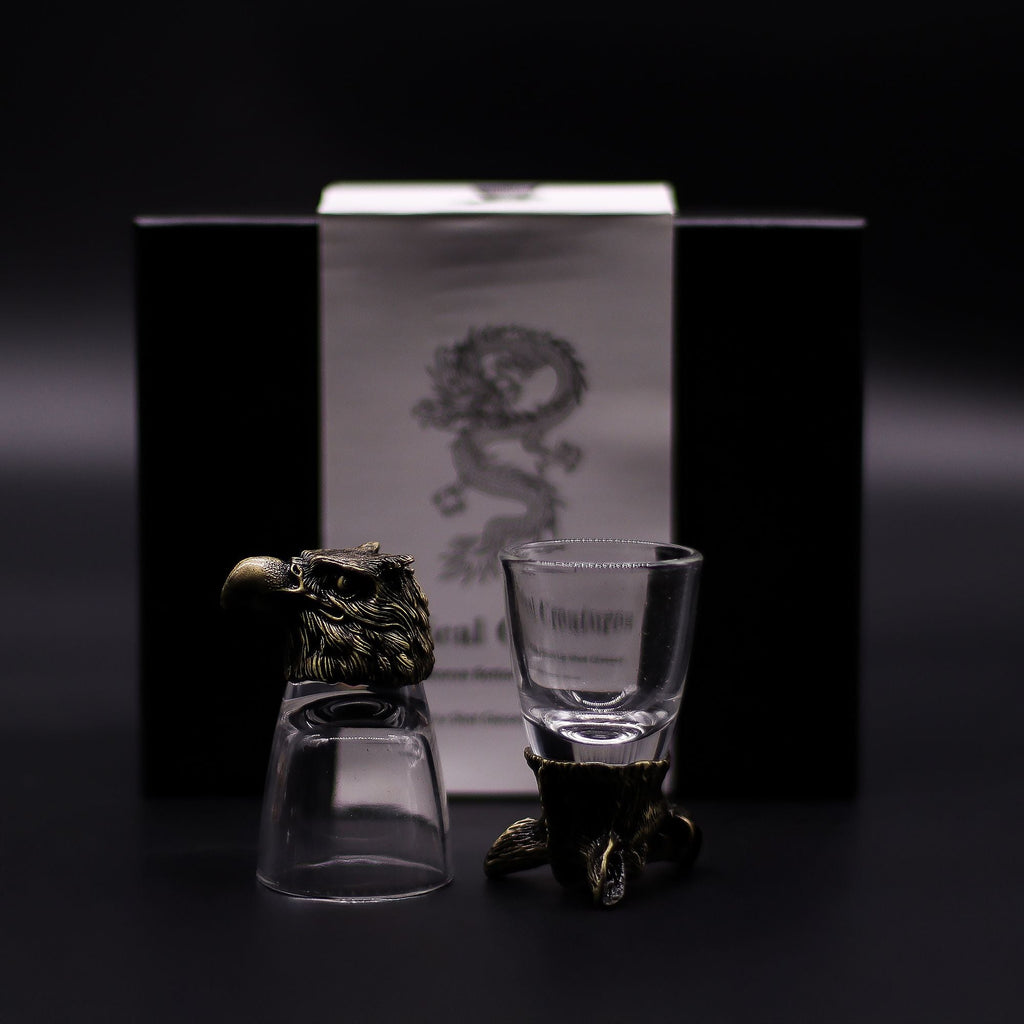 Gift Set of 6 Shot Glasses (50ml) - Wild Forest Creatures - Antique Bronze Mystical