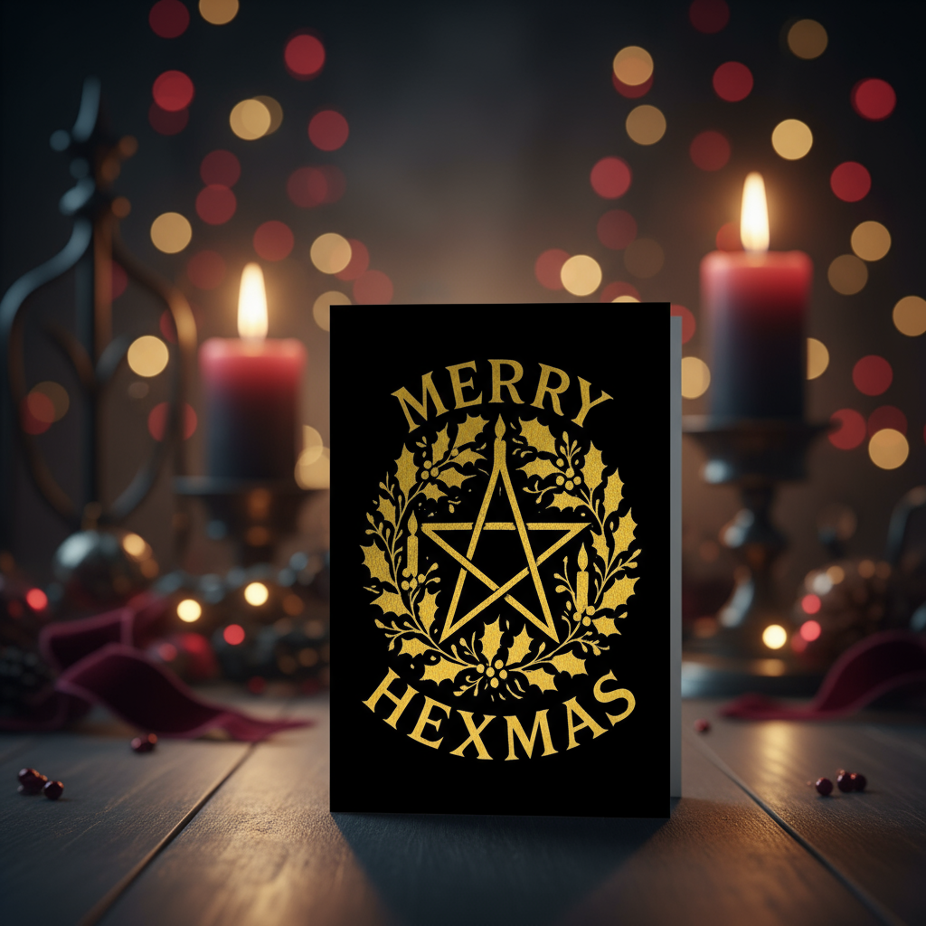 Gold Foiled Merry Hexmas Witchy Christmas Cards – Pack of 10 Greeting Print Material