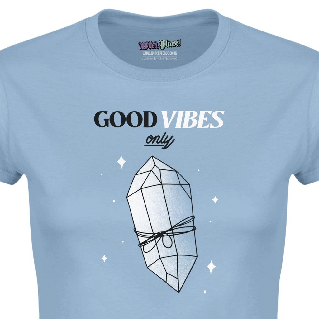 Good Vibes Only Crystal Classic Women’s Crewneck Sky Blue T-Shirt