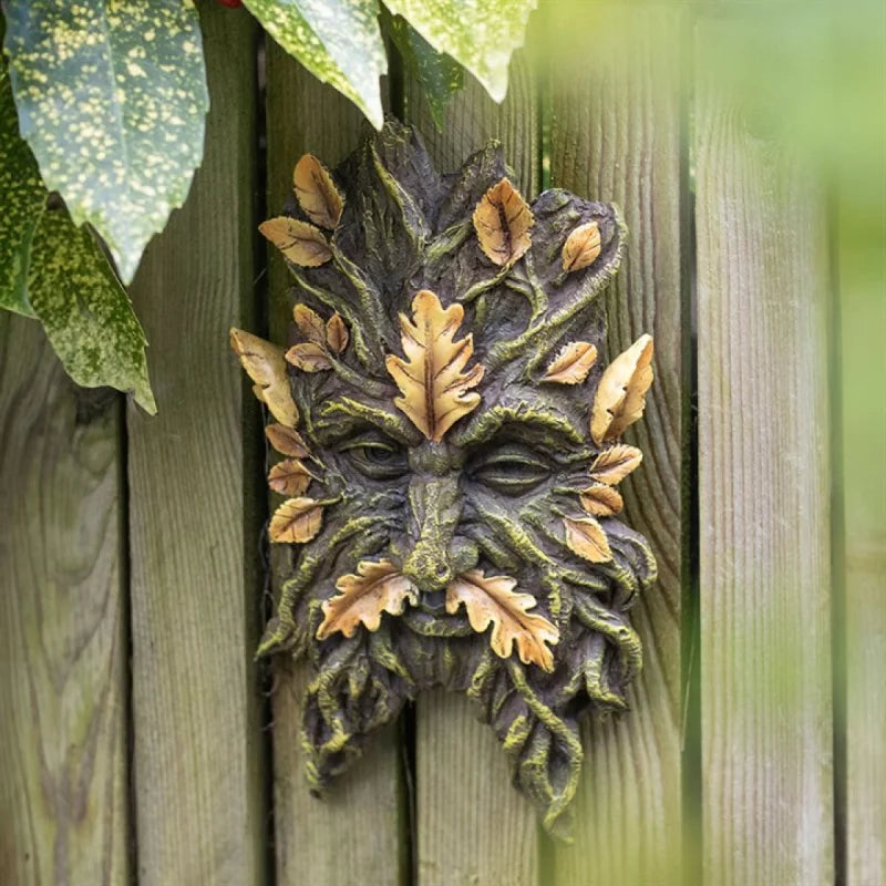 Green Man Yellow Oak Leaf Wall Plaque