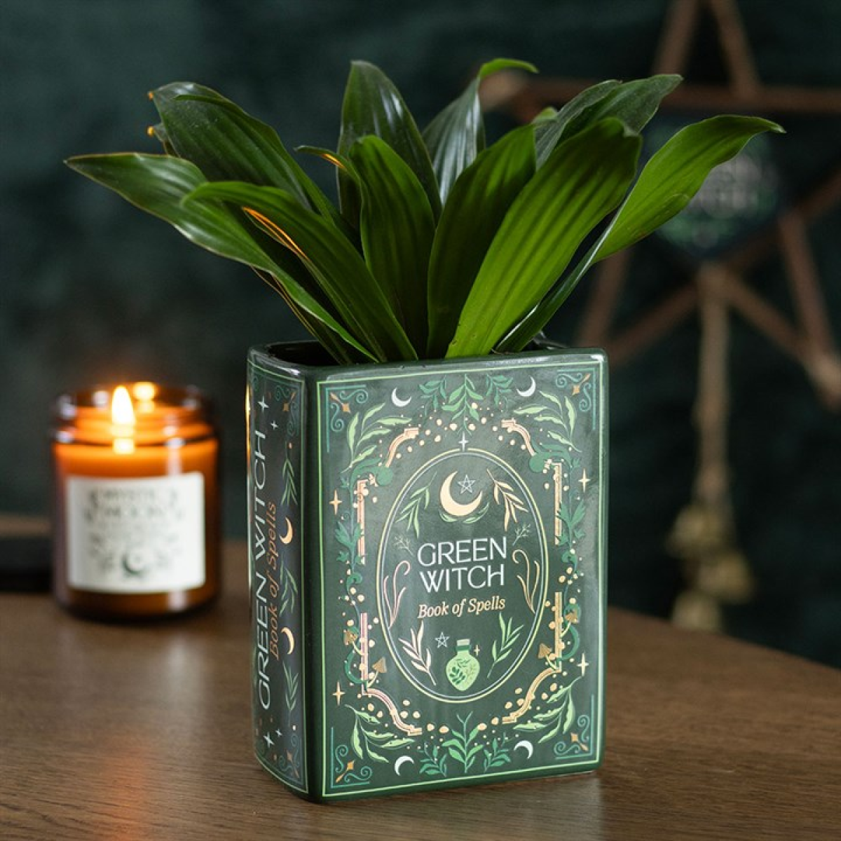 Green Witch Book Shaped Vase