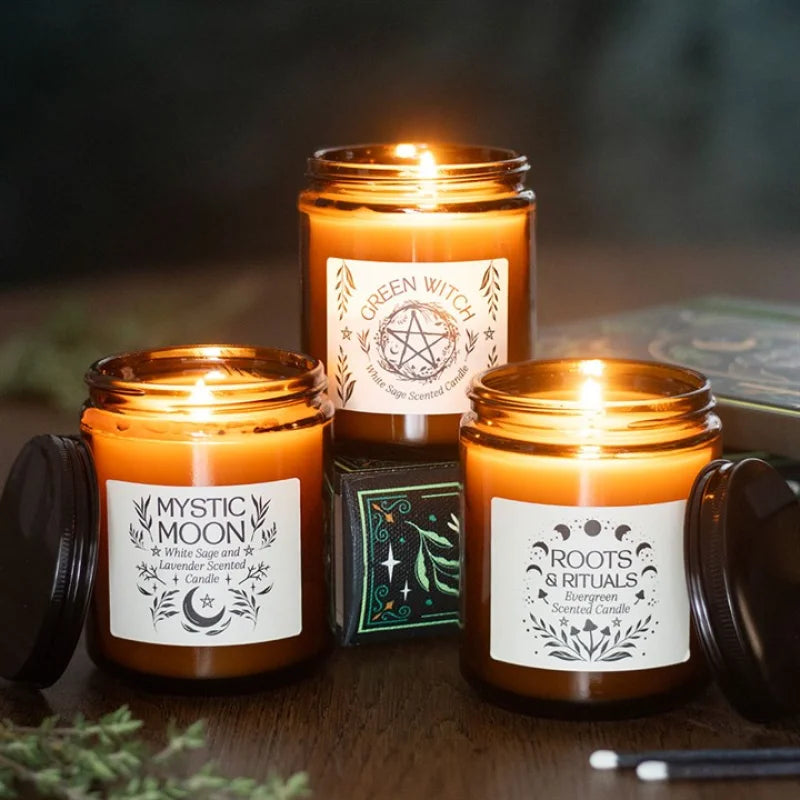 Green Witch White Sage Amber Glass Candle