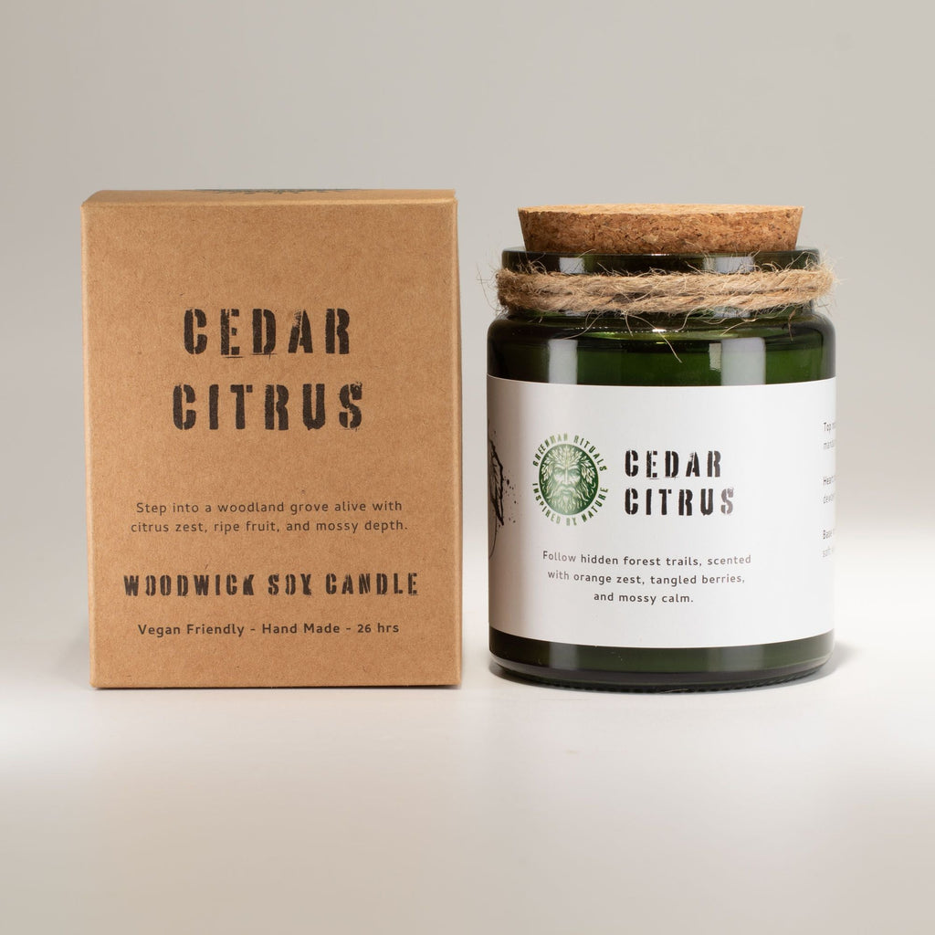 Greenman Woodwick Soy Candle - Cedar Citrus Rituals Candles