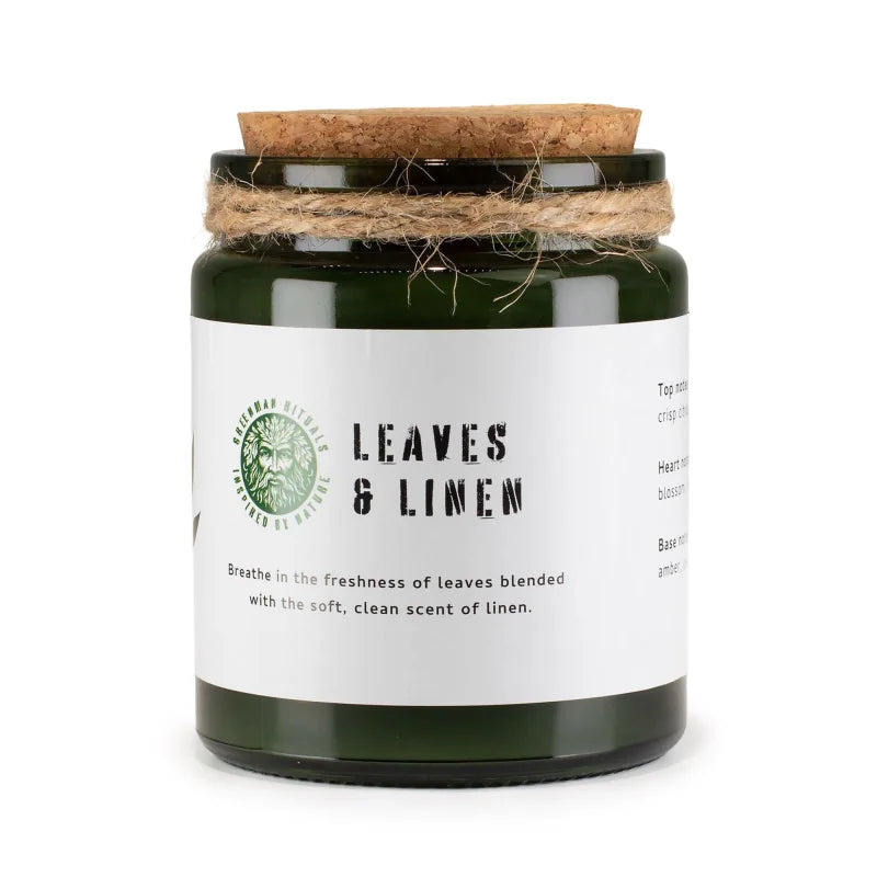 Greenman Woodwick Soy Candle - Leaves & Linen Rituals Candles