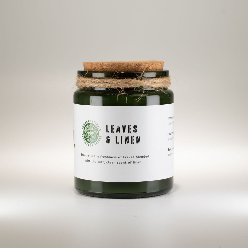 Greenman Woodwick Soy Candle - Leaves & Linen Rituals Candles