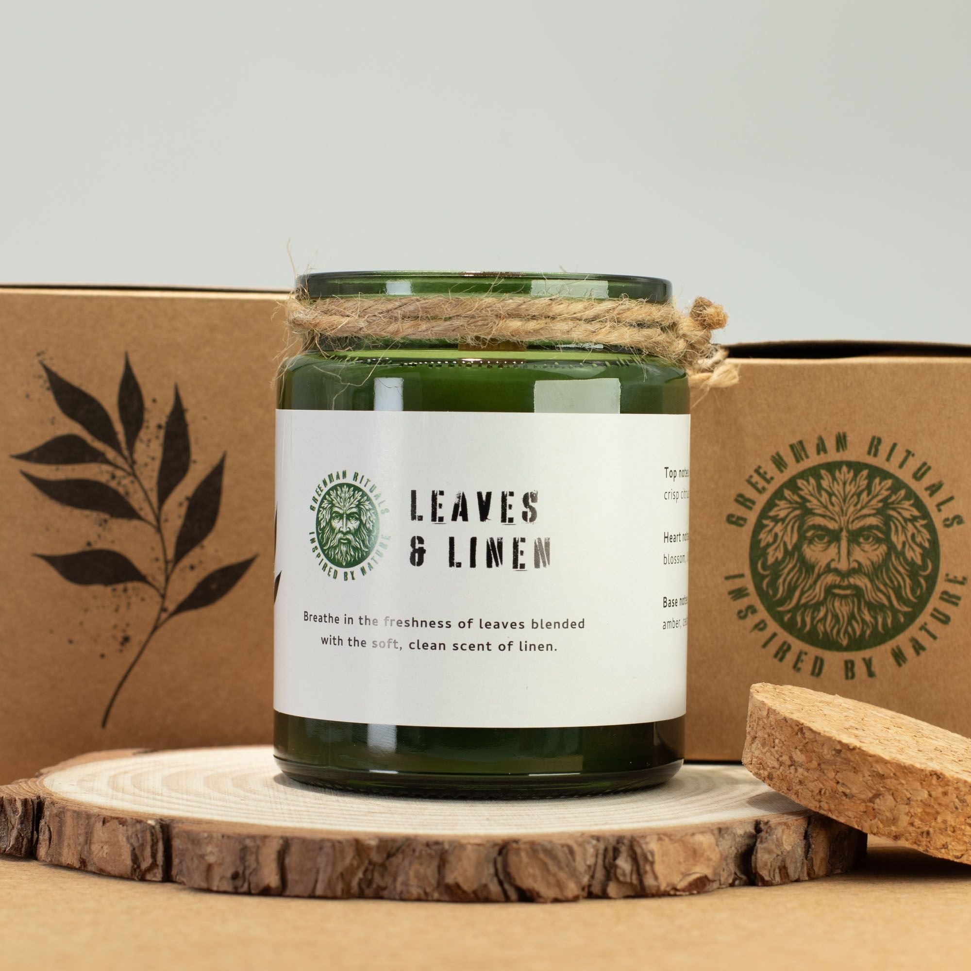 Greenman Woodwick Soy Candle - Leaves & Linen Rituals Candles