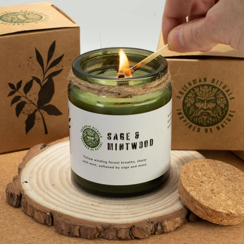 Greenman Woodwick Soy Candle - Leaves & Linen Rituals Candles
