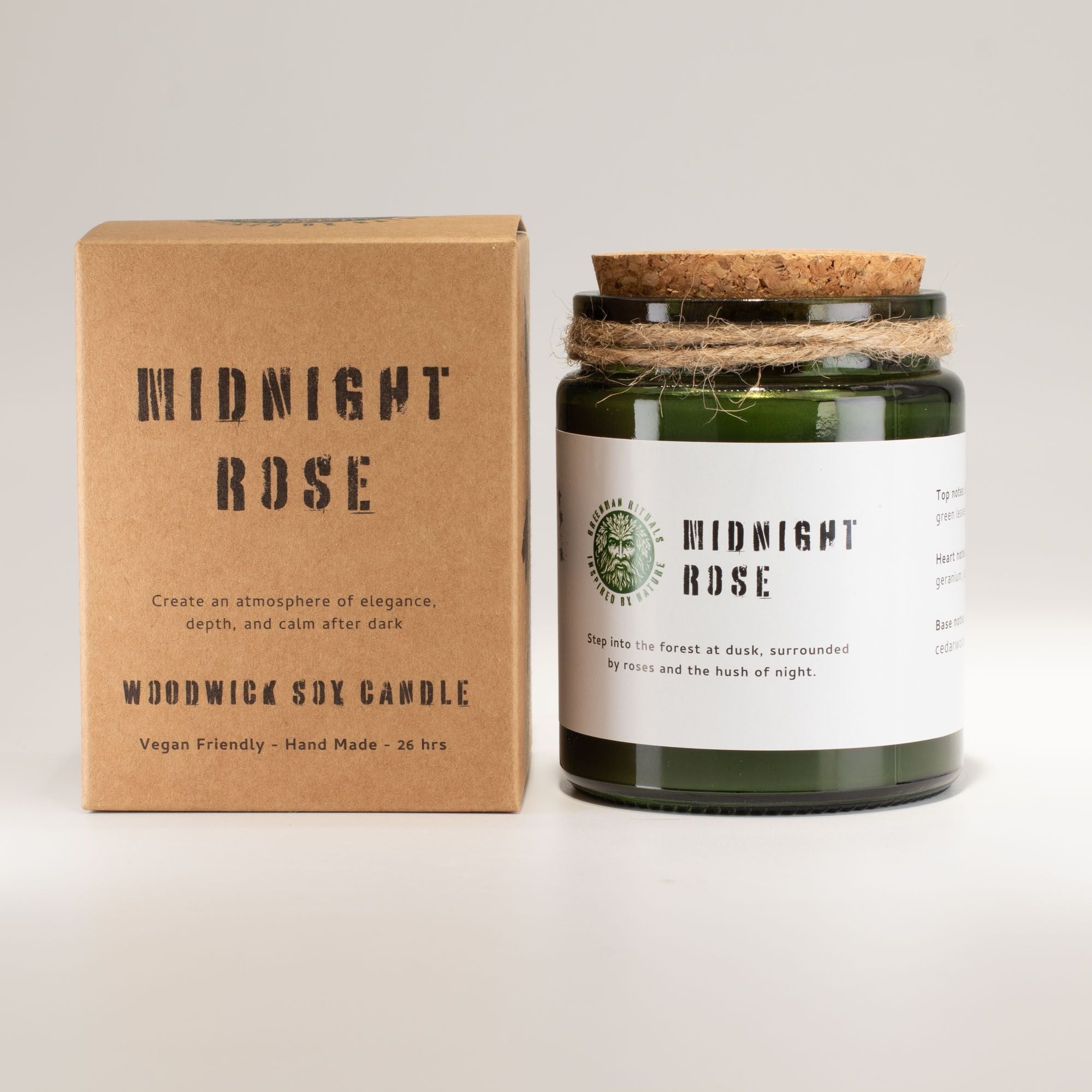 Greenman Woodwick Soy Candle - Midnight Rose Rituals Candles
