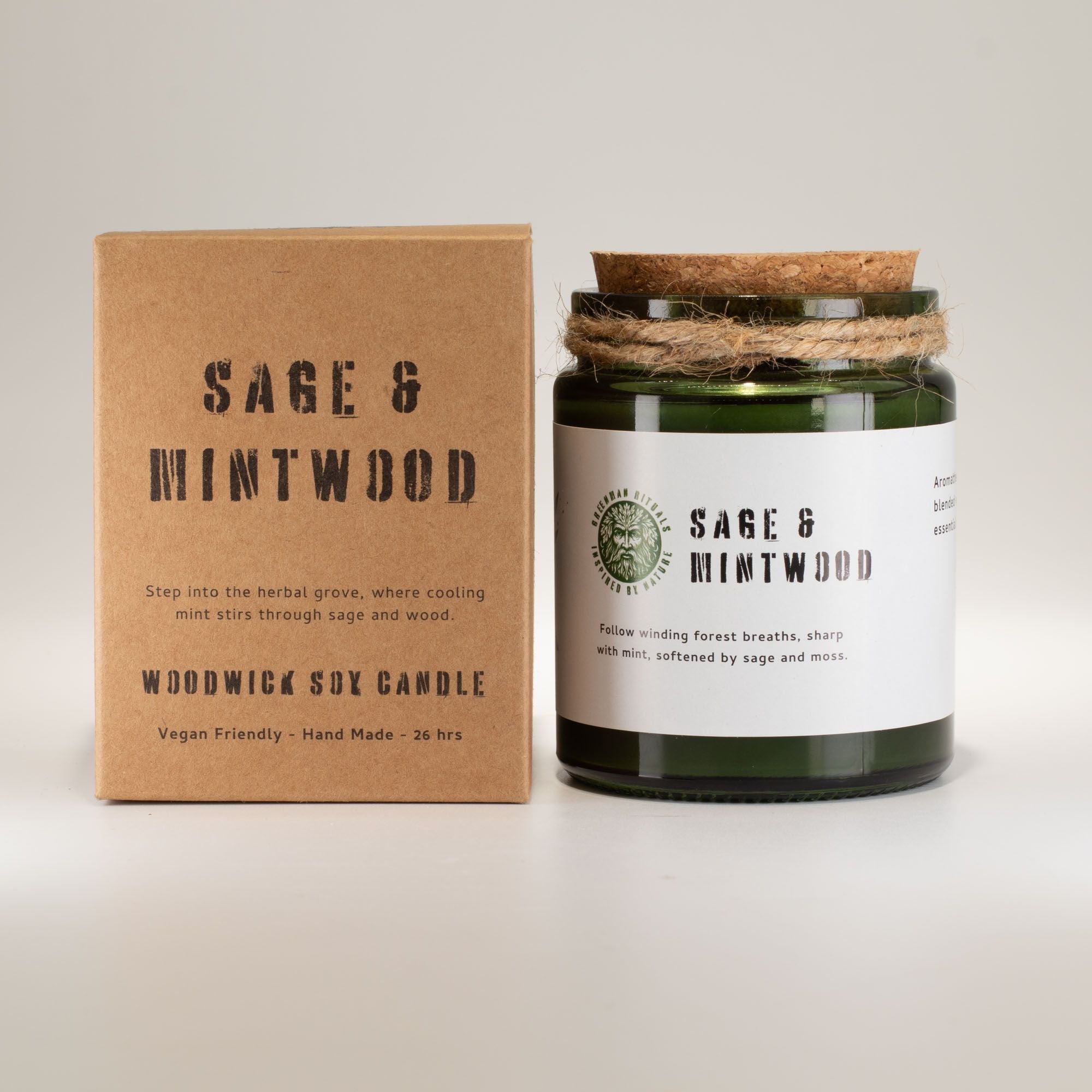 Greenman Woodwick Soy Candle - Sage & Mintwood Rituals Candles