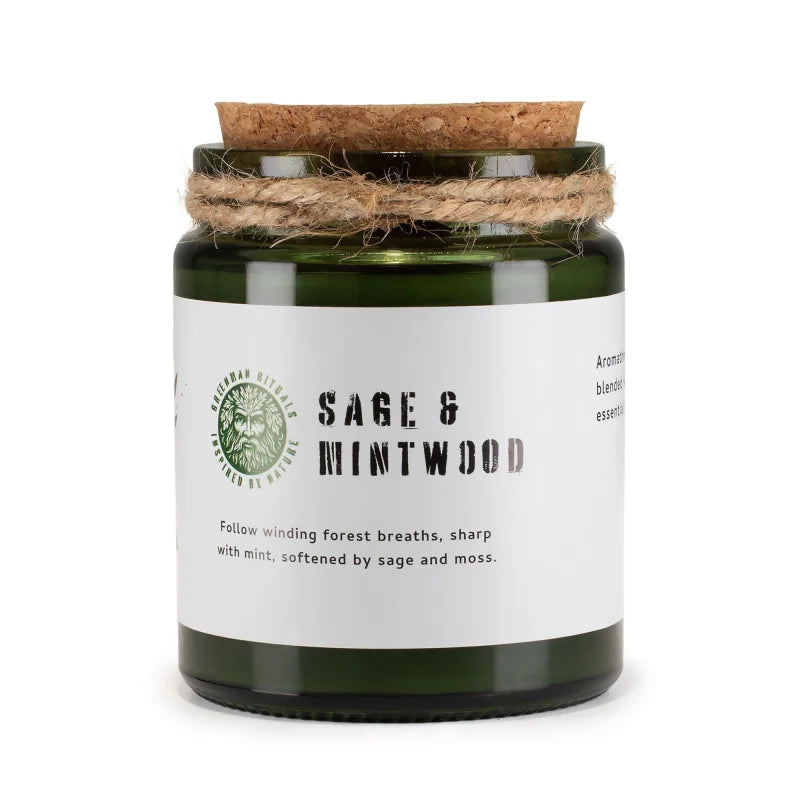 Greenman Woodwick Soy Candle - Sage & Mintwood Rituals Candles