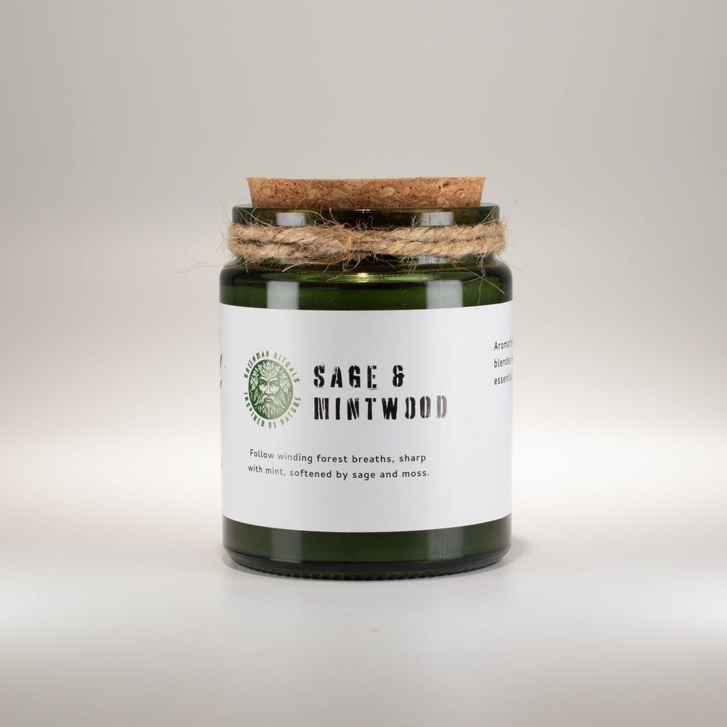 Greenman Woodwick Soy Candle - Sage & Mintwood Rituals Candles