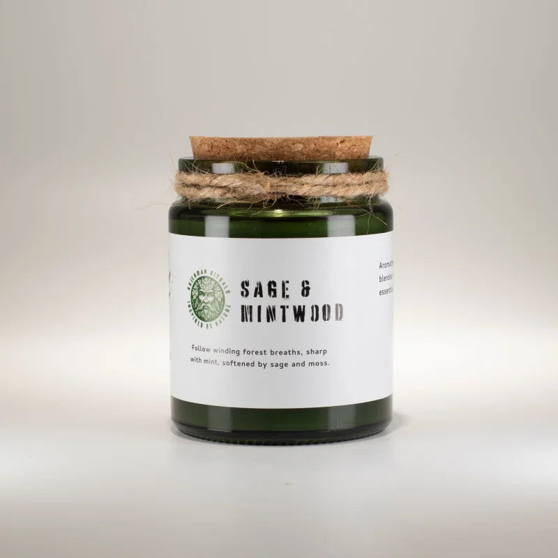 Greenman Woodwick Soy Candle - Sage & Mintwood Rituals Candles
