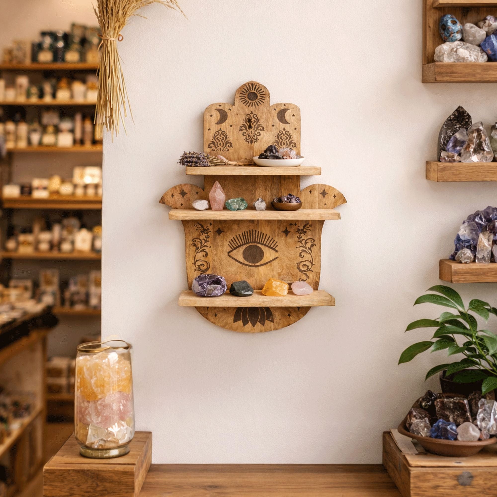 Hamsa Shaped Wall Shelf Mango Wood Plaques & Shelves