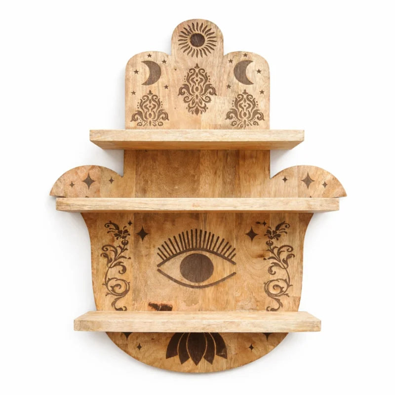Hamsa Shaped Wall Shelf Mango Wood Plaques & Shelves