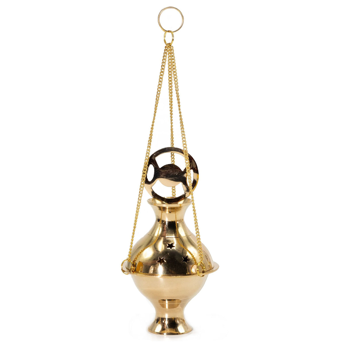 Hanging Brass Incense Burner - Three Phase Moon Traditional Burners