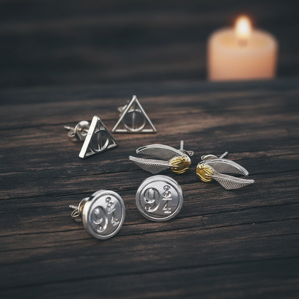 Harry Potter Deathly Hallows/Golden Snitch/Platform Stud Earring Set General merchandize