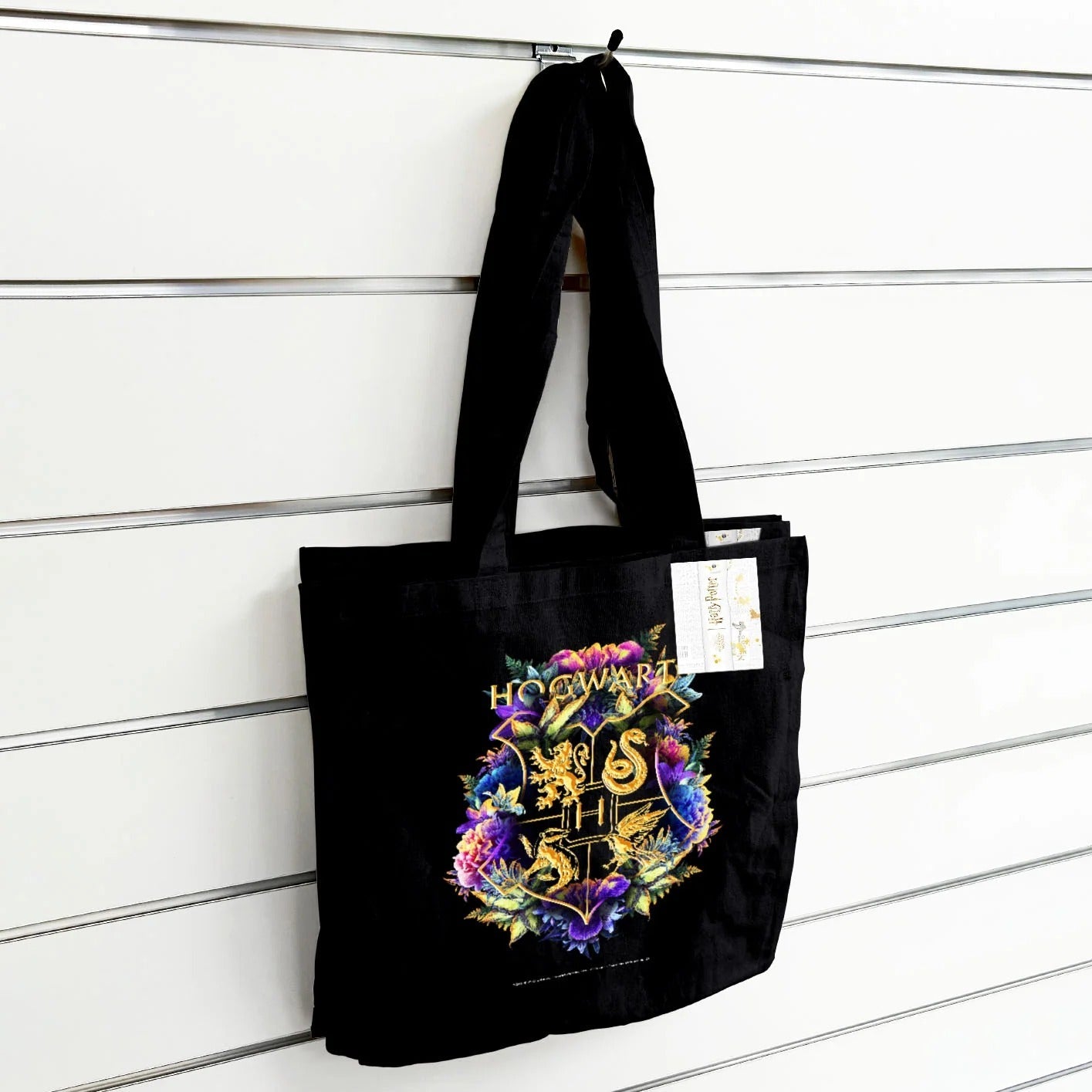 Harry Potter (Hogwarts Crest Watercolour) Black Tote Bag Bags