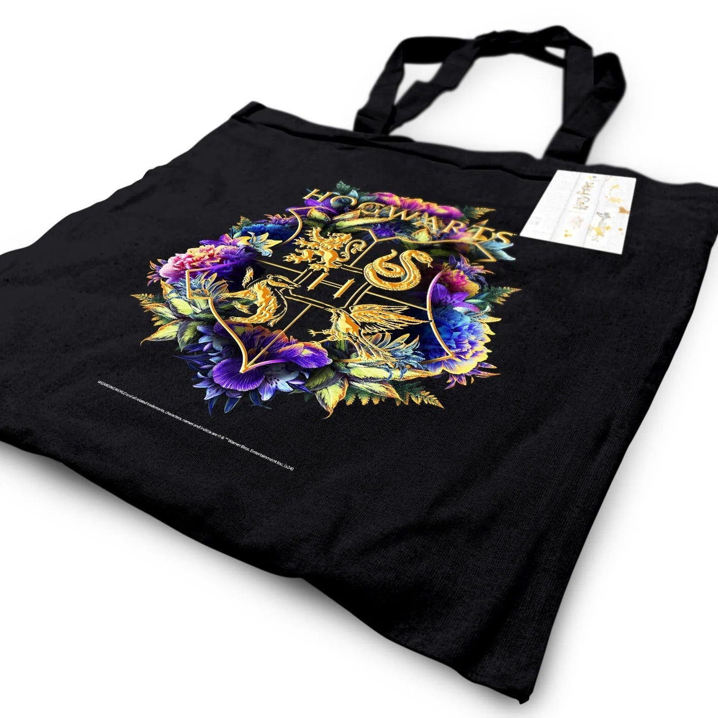 Harry Potter (Hogwarts Crest Watercolour) Black Tote Bag Bags