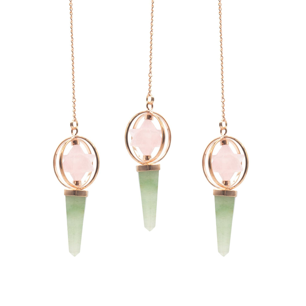 Heart Compass- Two Piece Spinning Merkaba Star in Copper Pendulum - Rose Quartz & Green Aventurine Special Gemstone