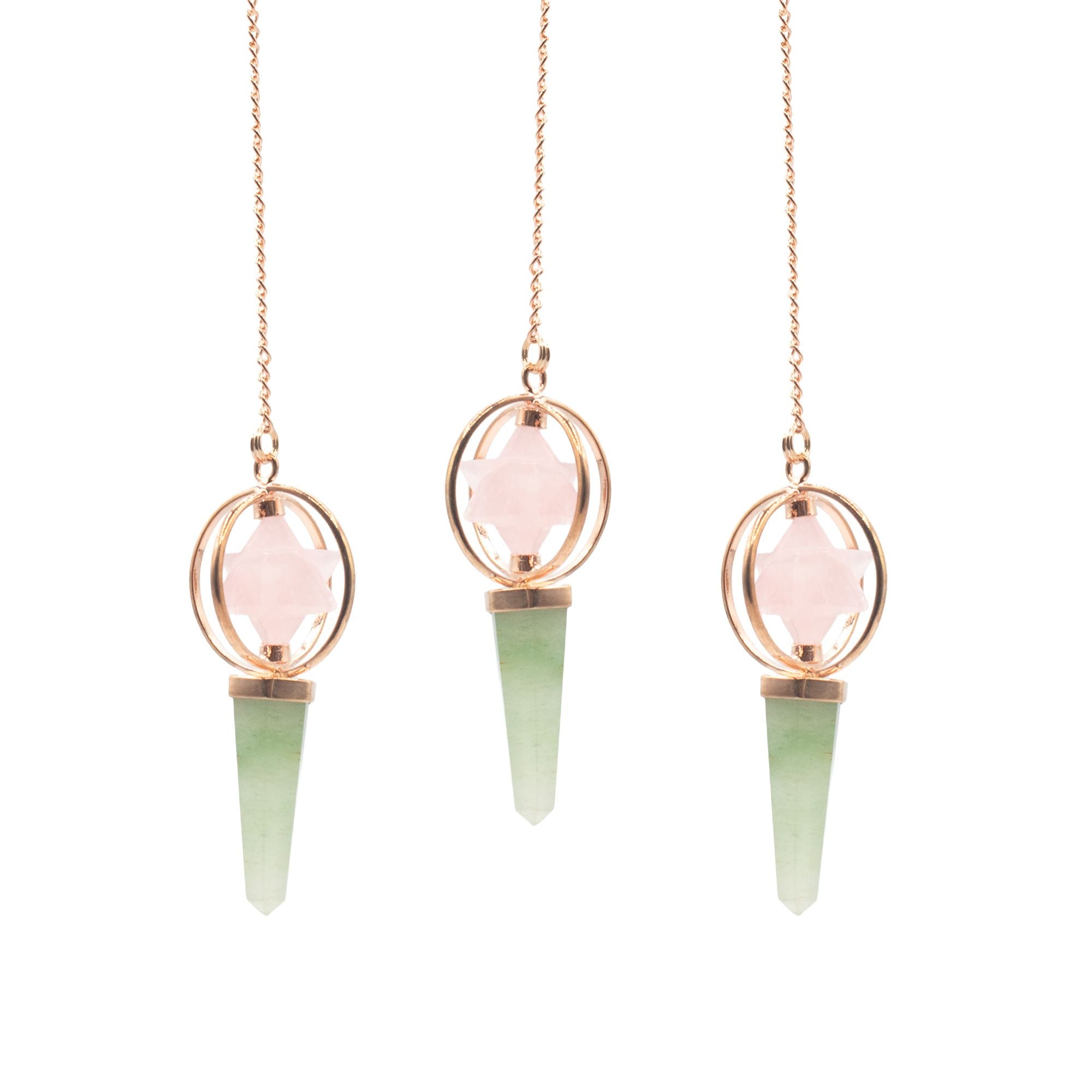 Heart Compass- Two Piece Spinning Merkaba Star in Copper Pendulum - Rose Quartz & Green Aventurine Special Gemstone