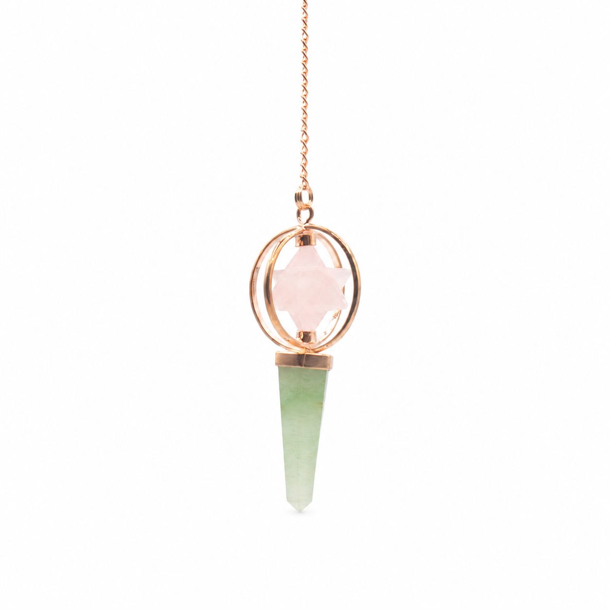 Heart Compass- Two Piece Spinning Merkaba Star in Copper Pendulum - Rose Quartz & Green Aventurine Special Gemstone