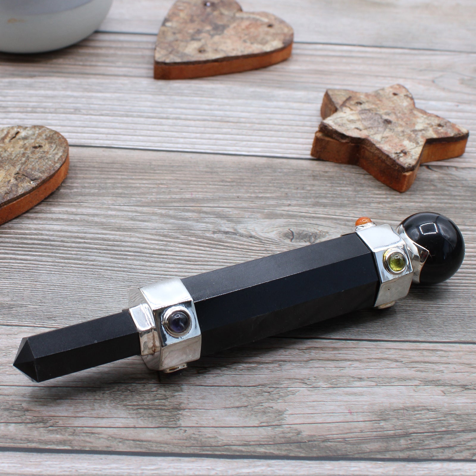 Hexagonal Crystal Healing Wand - 12cm - Black Agate From Witch, Please!