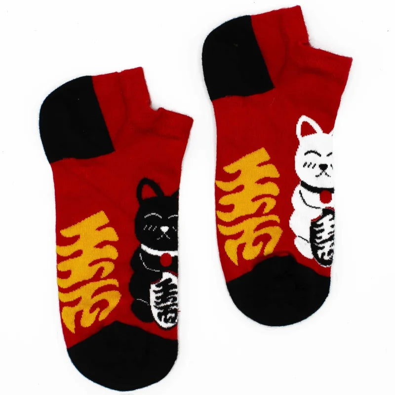 S/M Hop Hare Bamboo Socks Low (3.5-6.5) - Lucky Cat - Cut
