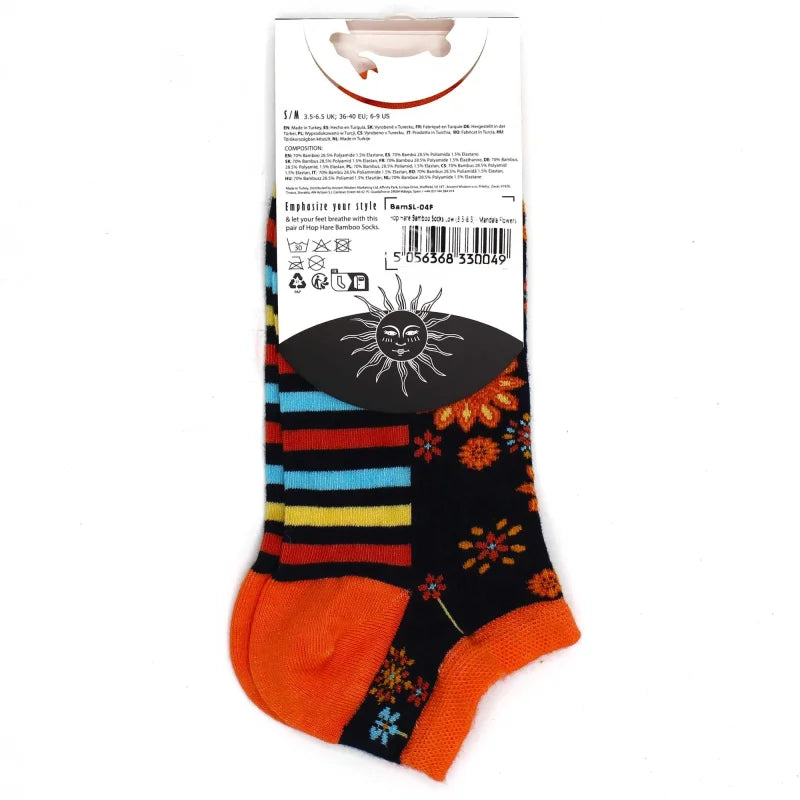 S/M Hop Hare Bamboo Socks Low (3.5-6.5) - Mandala Flowers - Cut