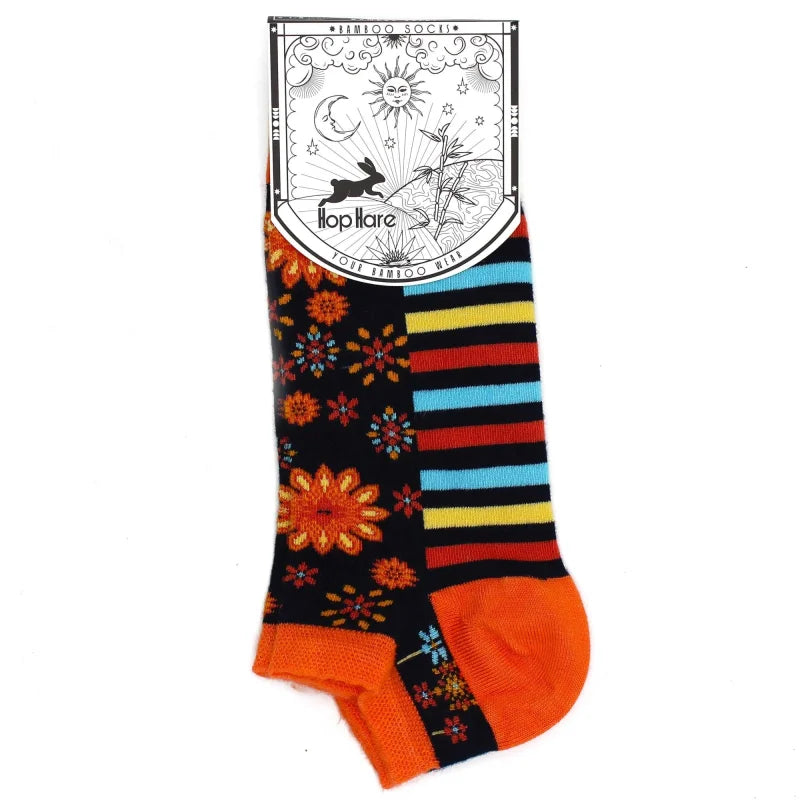 S/M Hop Hare Bamboo Socks Low (3.5-6.5) - Mandala Flowers - Cut