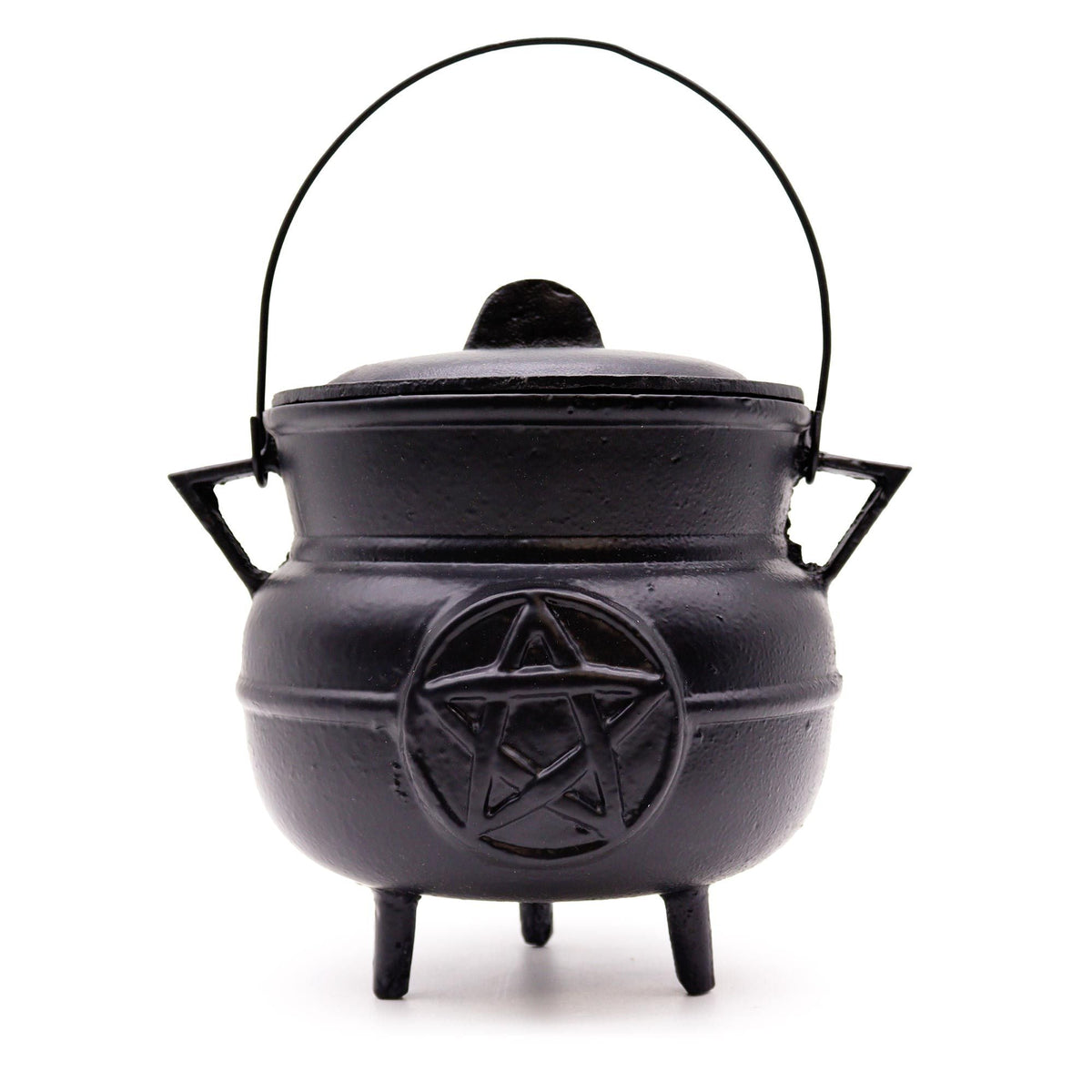Huge Cast Iron Cauldron with Pentagon 21x15cm Ritual Bowls and Cauldrons