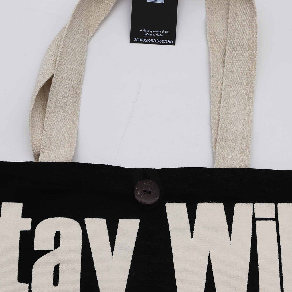 Iconic Classic Tote Bag - Stay Wild Mood Child - Black Natural 10oz Nomad Sari Bags – Basic &